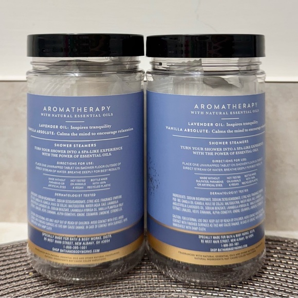 NWT BBW Aromatherapy Lavender + Vanilla Shower Steamers Shower Steamers Set of 2 - Picture 2 of 2
